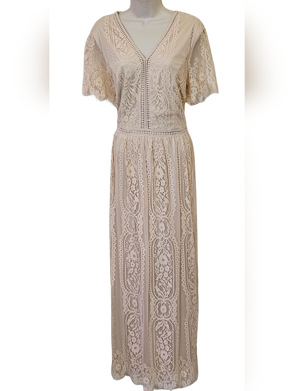 Metokeety Cream Lace Bohemian Maxi Dress,Size XXL, NWT